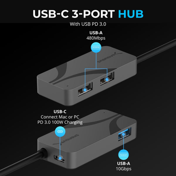 Hub USB 3.0 à 3 ports - PD GbE - USB-C - Hubs USB-C