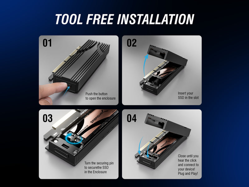 M.2 NVMe SSD to PCIe x16 Tool-Free Add-In Card (AIC)