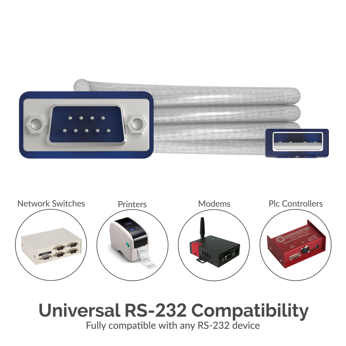 USB 2.0 To Serial DB9 Male (9 Pin) RS232 Cable Adapter