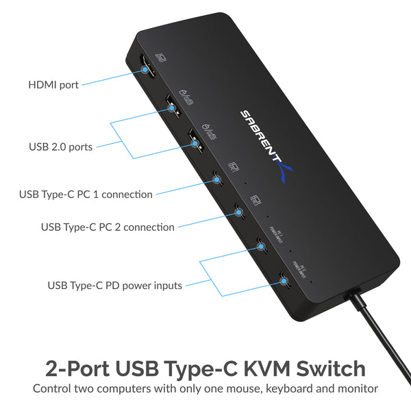 Sabrent USB-KCPD 2-Port USB Type-C KVM Switch (with PD 3.0)