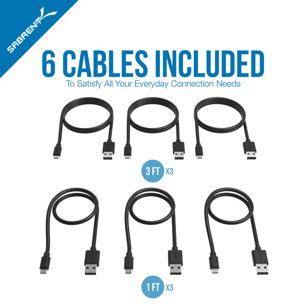 6-Pack] 22AWG Premium Micro USB Cables High Speed USB 2.0 A Male to M -  Sabrent