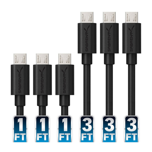 [6-Pack] 22AWG Premium Micro USB Cables High Speed USB 2.0 A Male to Micro  B Sync and Charge Cables [Black]