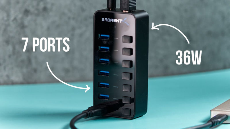 36W USB3.0 7-Port Hub with Individual Switches