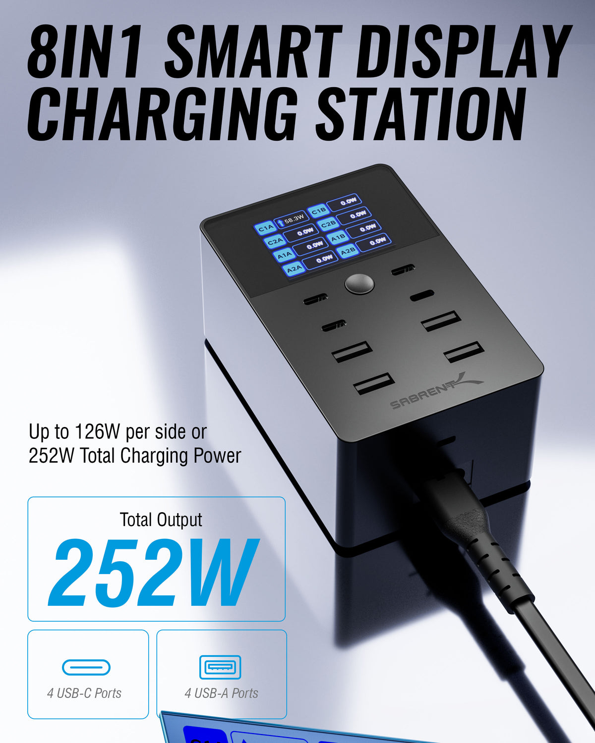 252W 8-PORT USB PD 3.0 Charger