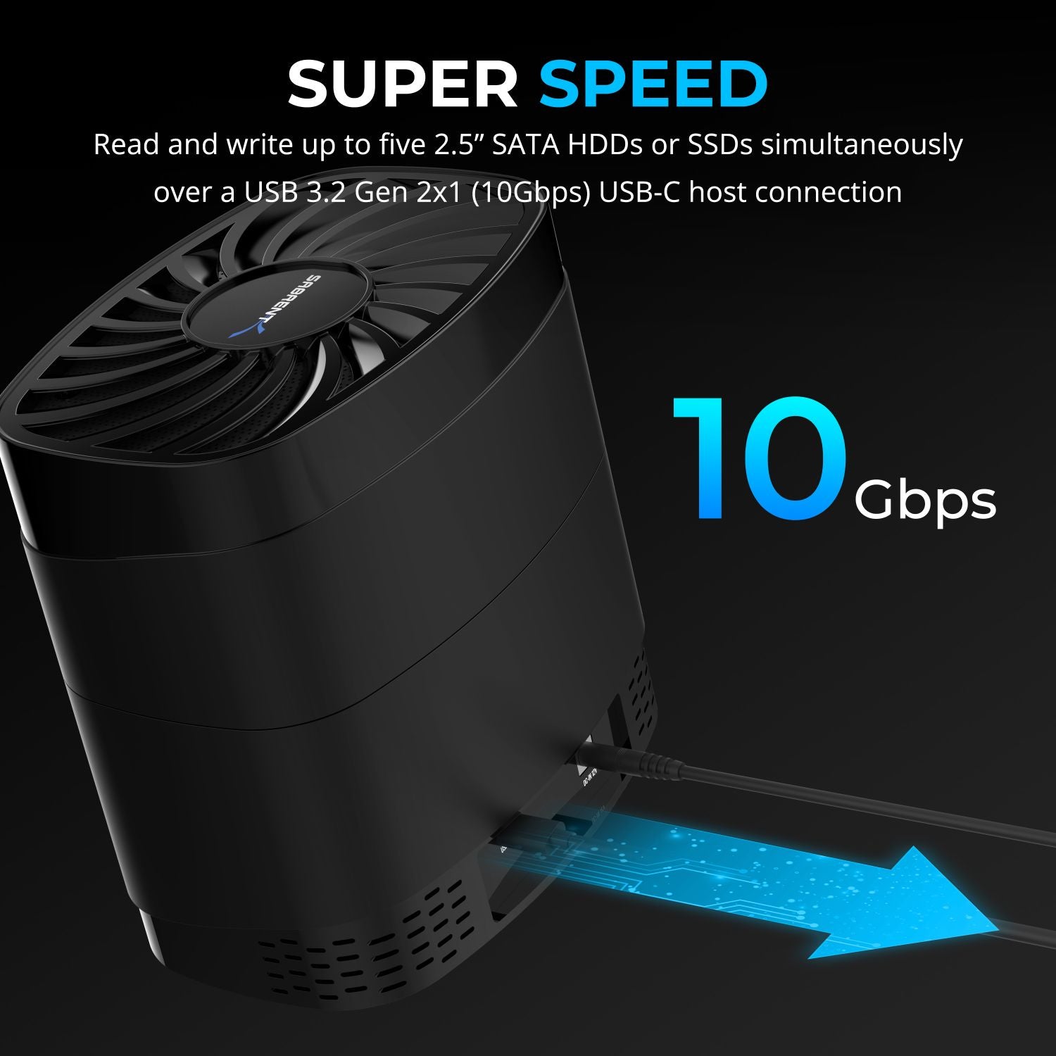 5-Bay USB-C Docking Station for 2.5” SATA HDDs and SSDs