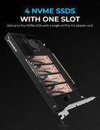 4-Drive M.2 NVMe SSD to PCIe 4.0 x16 Bifurcation Adapter Card with Active Cooling
