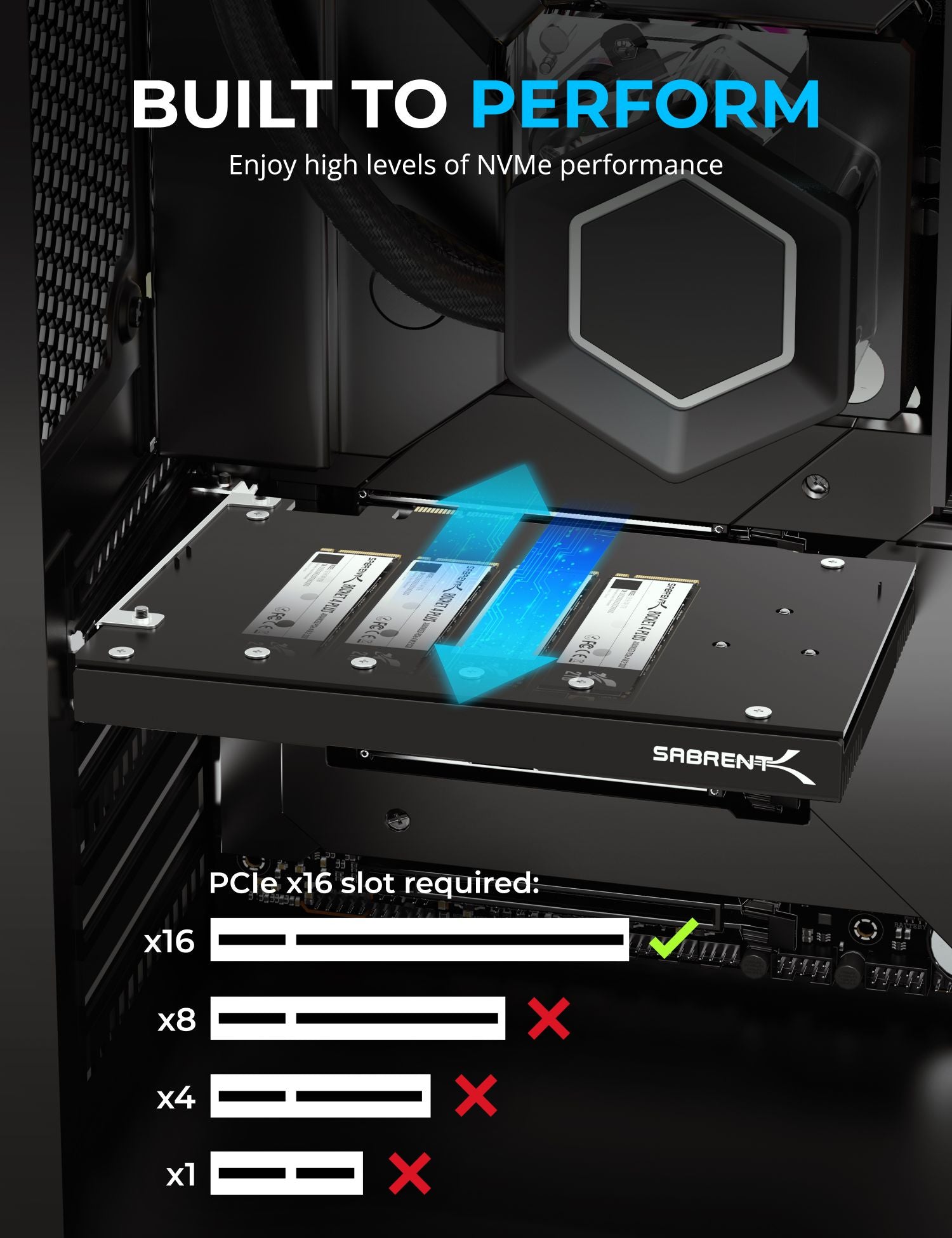4-Drive M.2 NVMe SSD to PCIe 4.0 x16 Bifurcation Adapter Card with Active Cooling