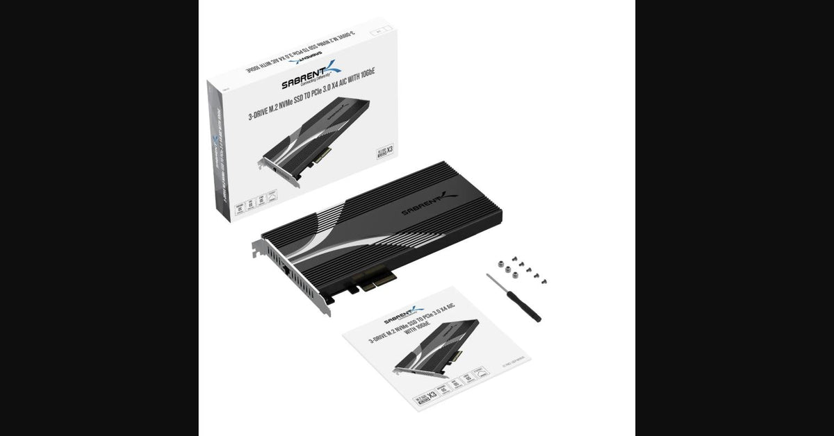 3-Drive PCIe 3.0x4 NVMe M.2 SSD Card with Ethernet Port