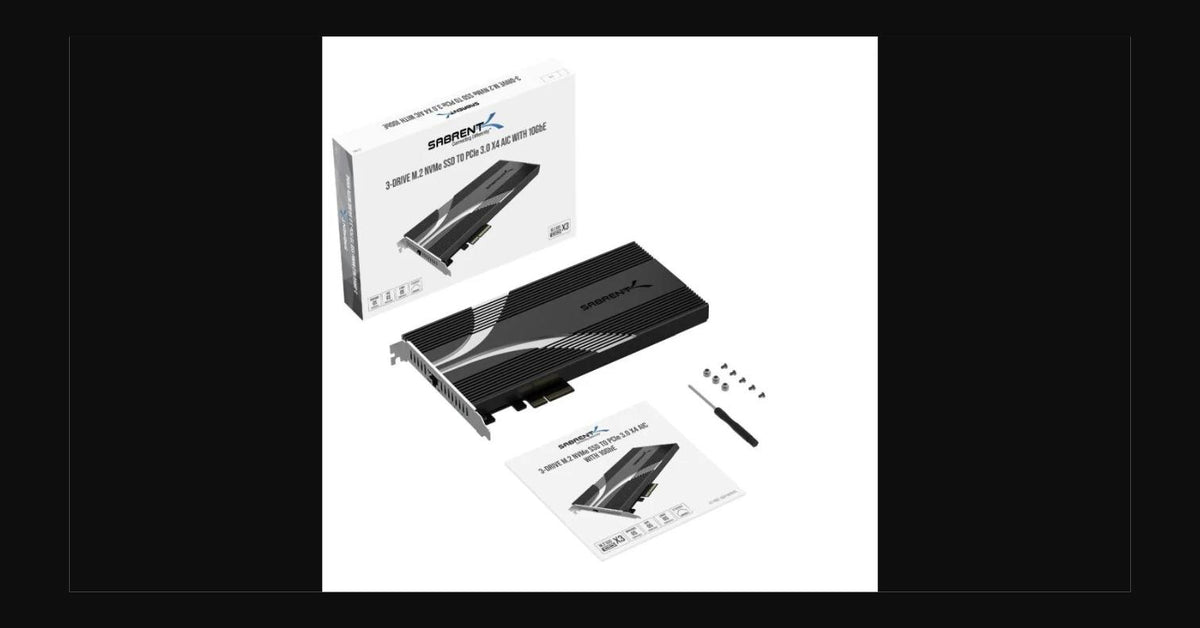 3-Drive PCIe 3.0x4 NVMe M.2 SSD Card with Ethernet Port