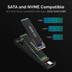 USB 3.2 Type-C Tool-Free Enclosure for M.2 PCIe NVMe and SATA SSDs