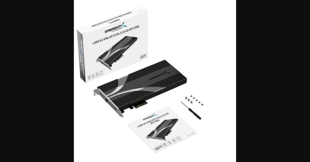 3-Drive PCIe 3.0x4 NVMe M.2 SSD Card with Ethernet Port