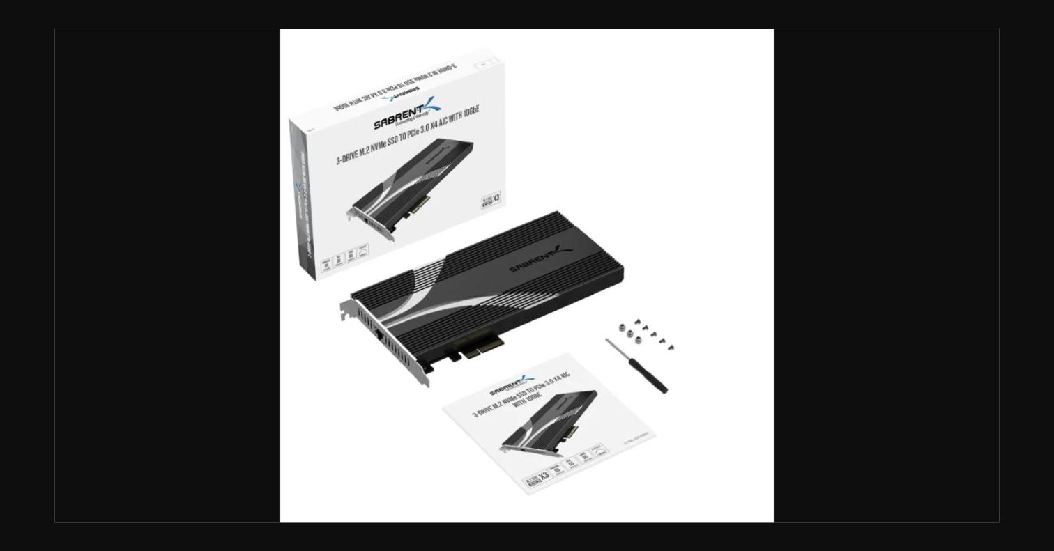 3-Drive PCIe 3.0x4 NVMe M.2 SSD Card with Ethernet Port
