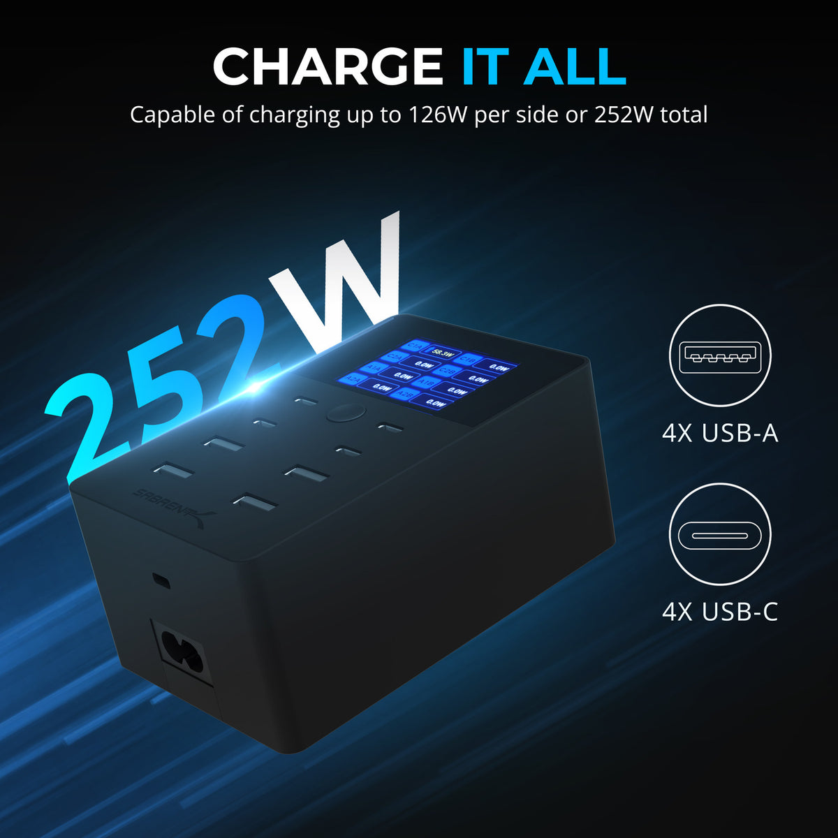 252W 8-PORT USB PD 3.0 Charger