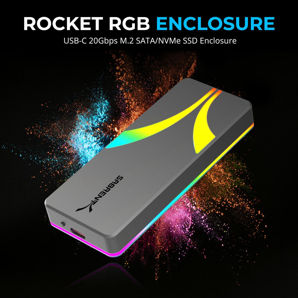 Rocket RGB USB C M.2 SATA/NVMe SSD Enclosure