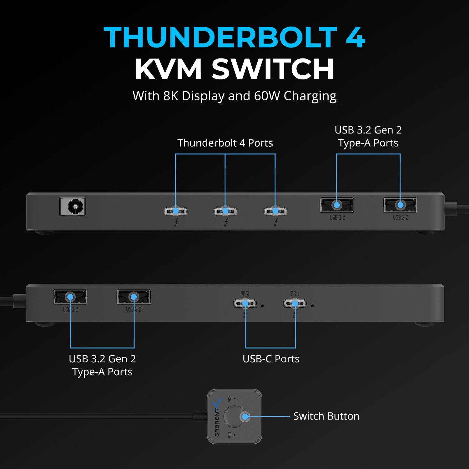 2 Ports True 4K USB-C KVM Switch with USB PD Function, DisplayPort