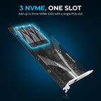 3-Drive PCIe 3.0x4 NVMe M.2 SSD Card with Ethernet Port