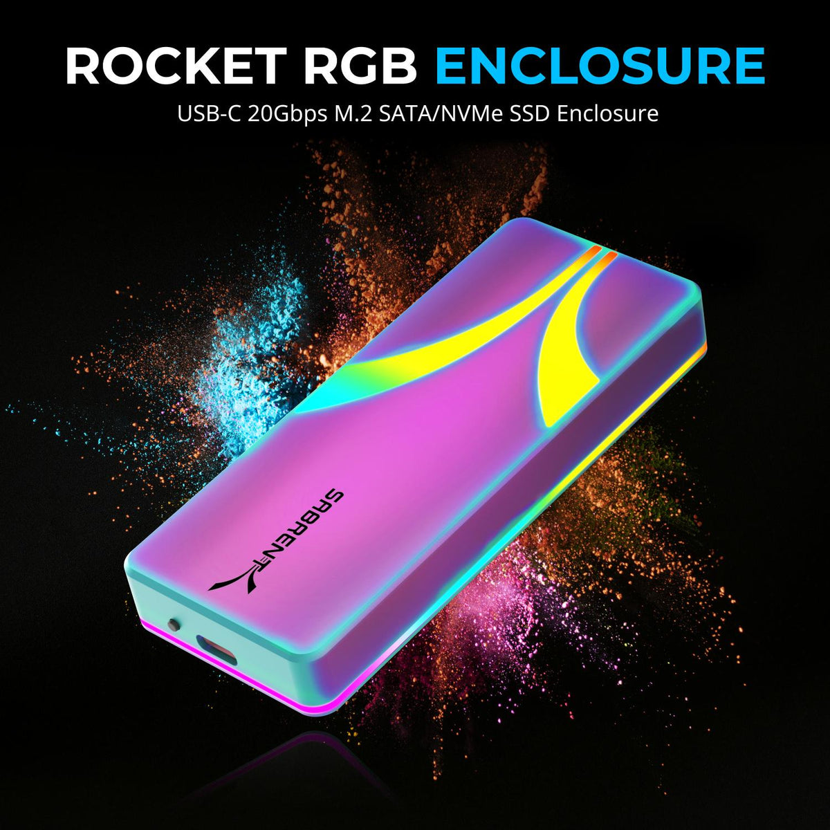 Rocket RGB USB C M.2 SATA/NVMe SSD Enclosure