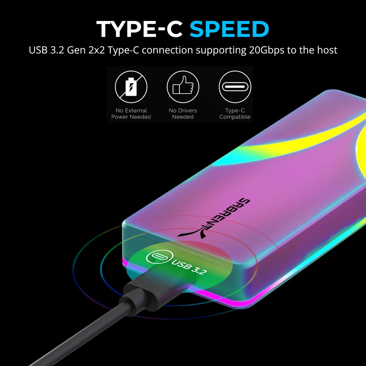 Rocket RGB USB C M.2 SATA/NVMe SSD Enclosure