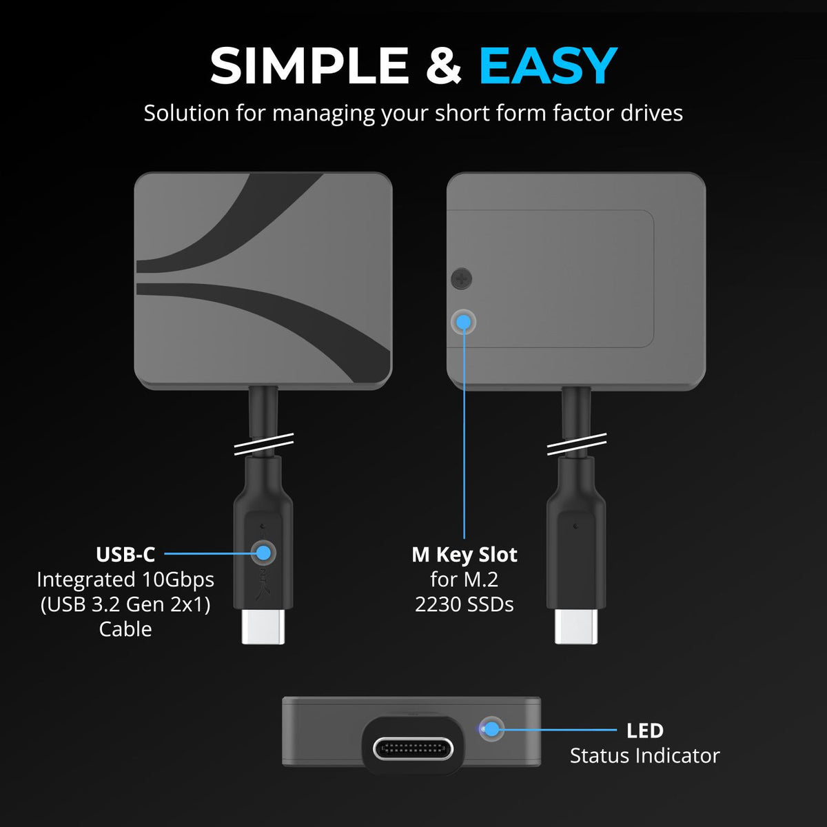 USB-C Enclosure for M.2 2230 PCIe NVMe SSDs