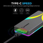 Rocket RGB USB C M.2 SATA/NVMe SSD Enclosure