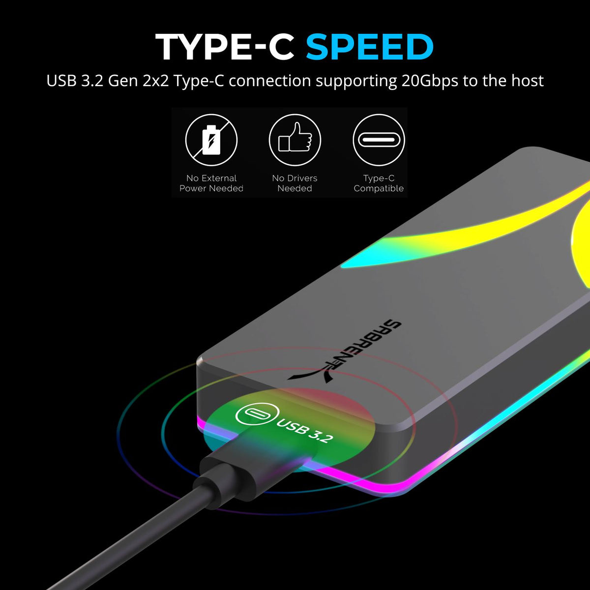 Rocket RGB USB C M.2 SATA/NVMe SSD Enclosure