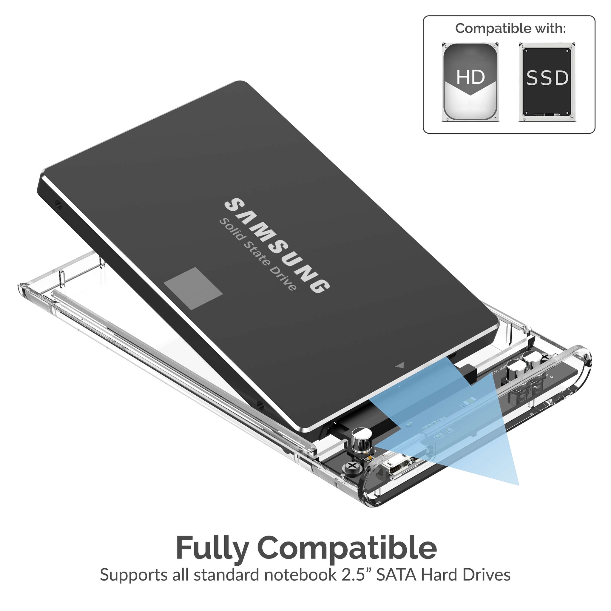 SABRENT Caja de disco duro externo transparente SATA a USB 3.0 de 2.5  pulgadas sin herramientas+Mini USB 3.0 Hub de aluminio premium de 3 puertos