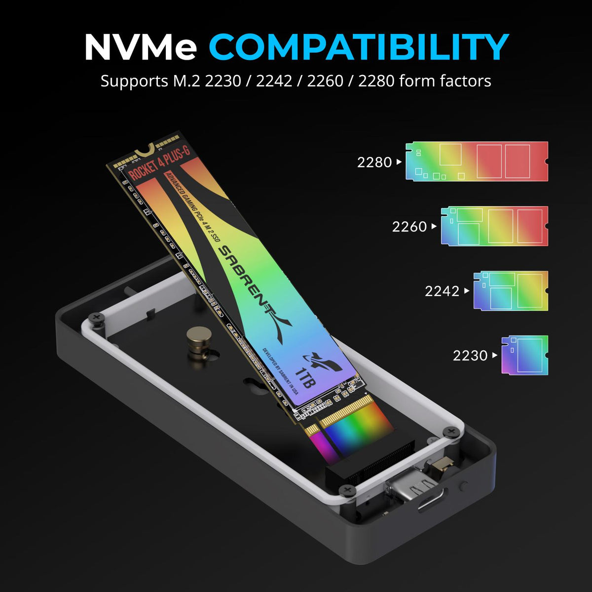 Rocket RGB USB C M.2 SATA/NVMe SSD Enclosure