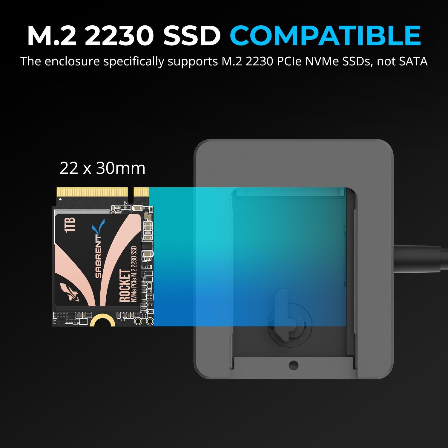 USB-C Enclosure for M.2 2230 PCIe NVMe SSDs