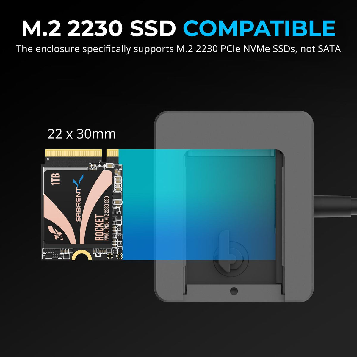 USB-C Enclosure for M.2 2230 PCIe NVMe SSDs