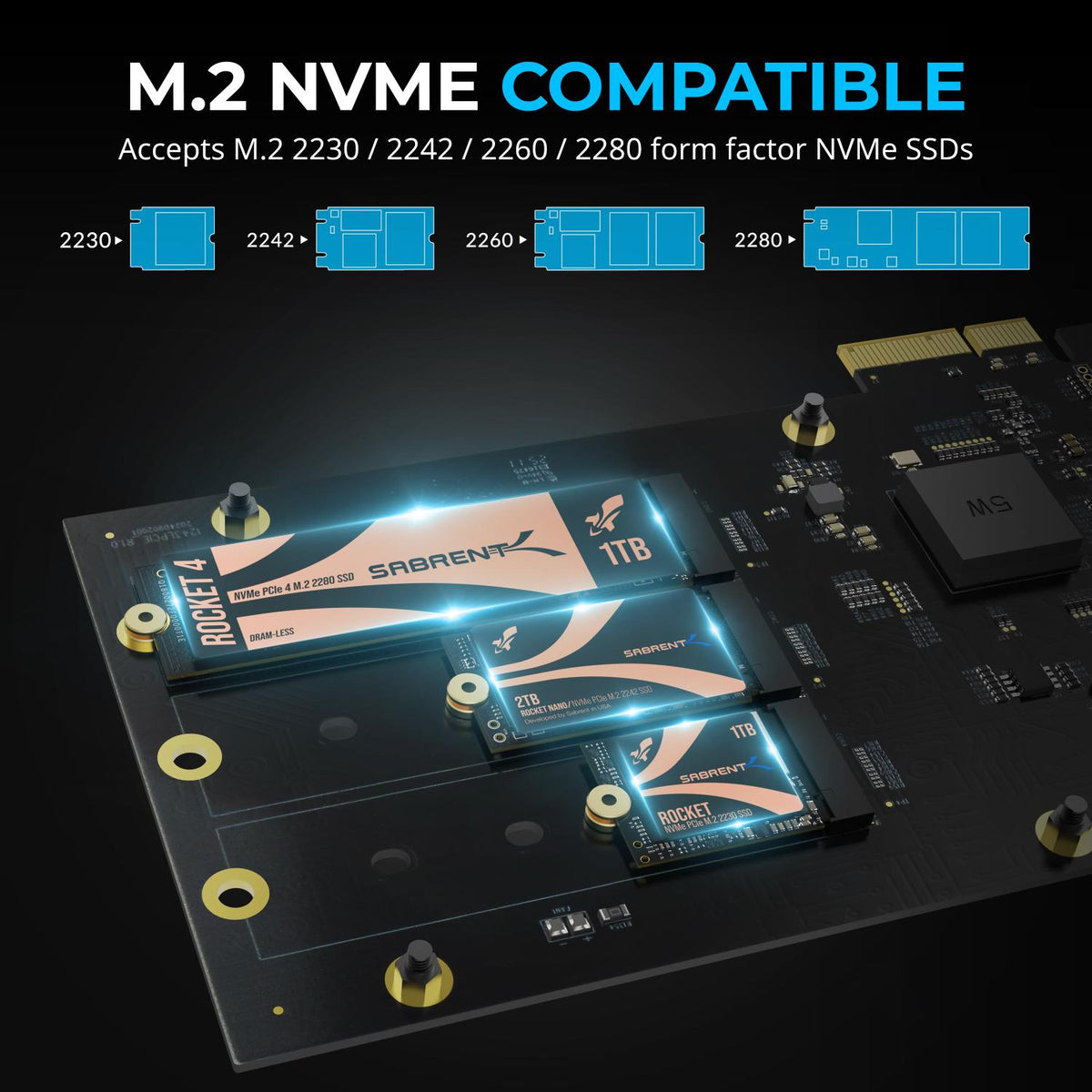 3-Drive PCIe 3.0x4 NVMe M.2 SSD Card with Ethernet Port