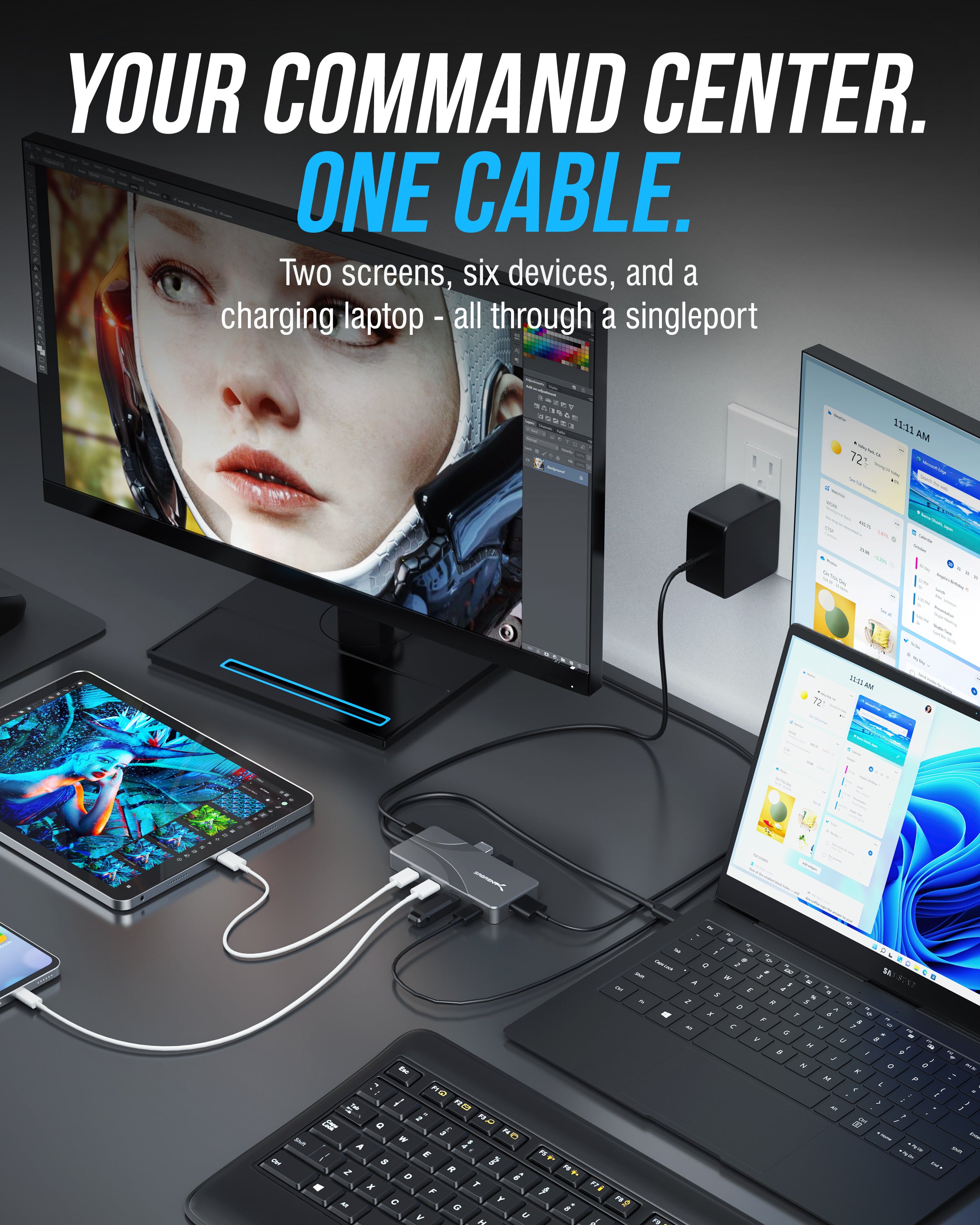 OMNIPORT 7D USB-C Dock, Dual 4K HDMI, 100W PD