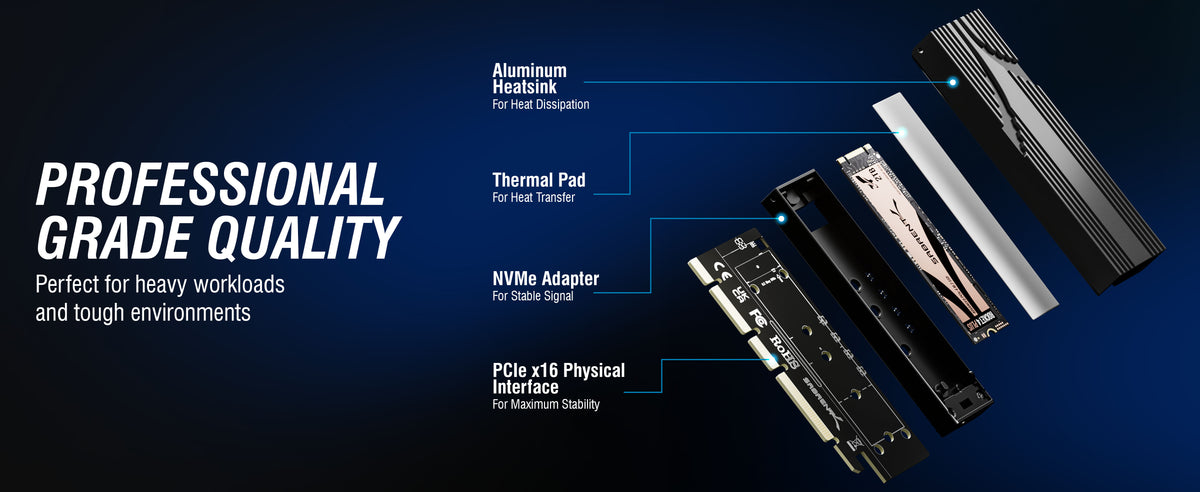 M.2 NVMe SSD to PCIe x16 Tool-Free Add-In Card (AIC)