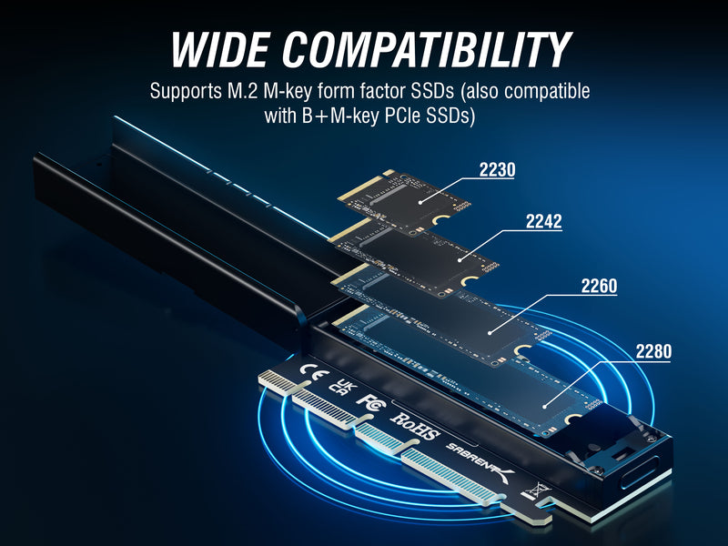 M.2 NVMe SSD to PCIe x16 Tool-Free Add-In Card (AIC)