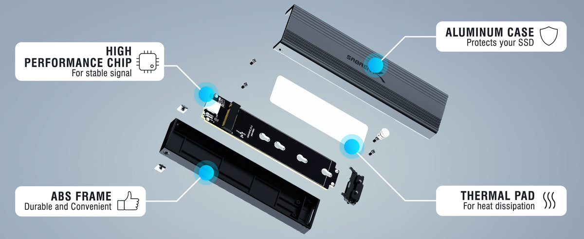 USB 3.2 Type-C Tool-Free Enclosure for M.2 PCIe NVMe and SATA SSDs