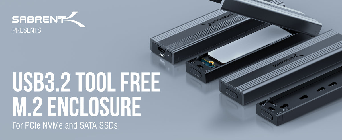 USB 3.2 Type-C Tool-Free Enclosure for M.2 PCIe NVMe and SATA SSDs