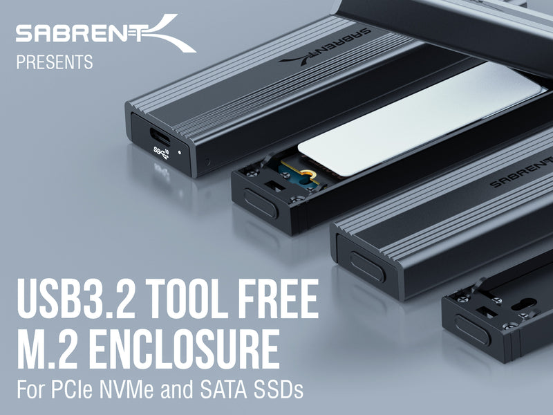 USB 3.2 Type-C Tool-Free Enclosure for M.2 PCIe NVMe and SATA SSDs