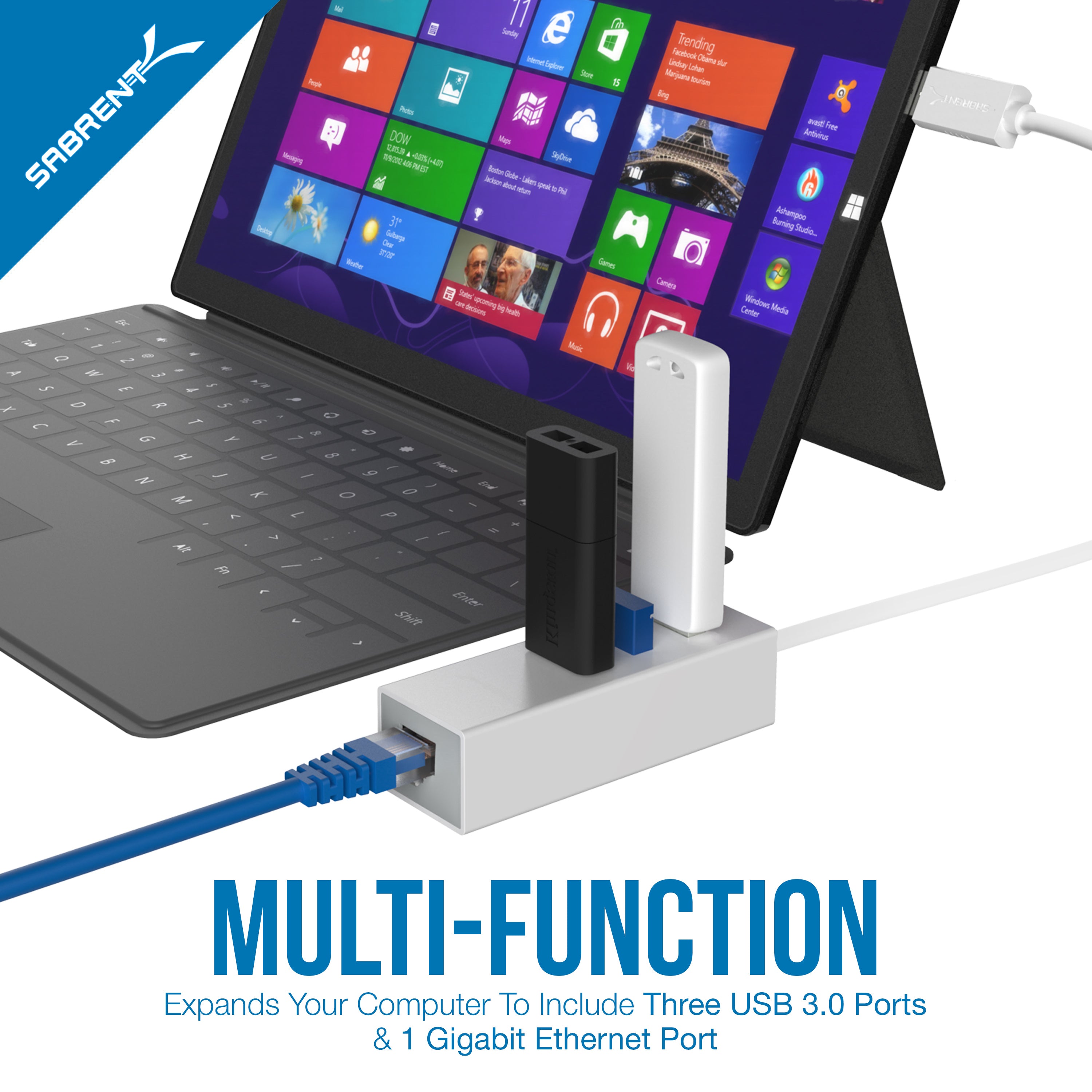 3 Port USB 3.0 and RJ45 10/100/1000 Gigabit Ethernet Port