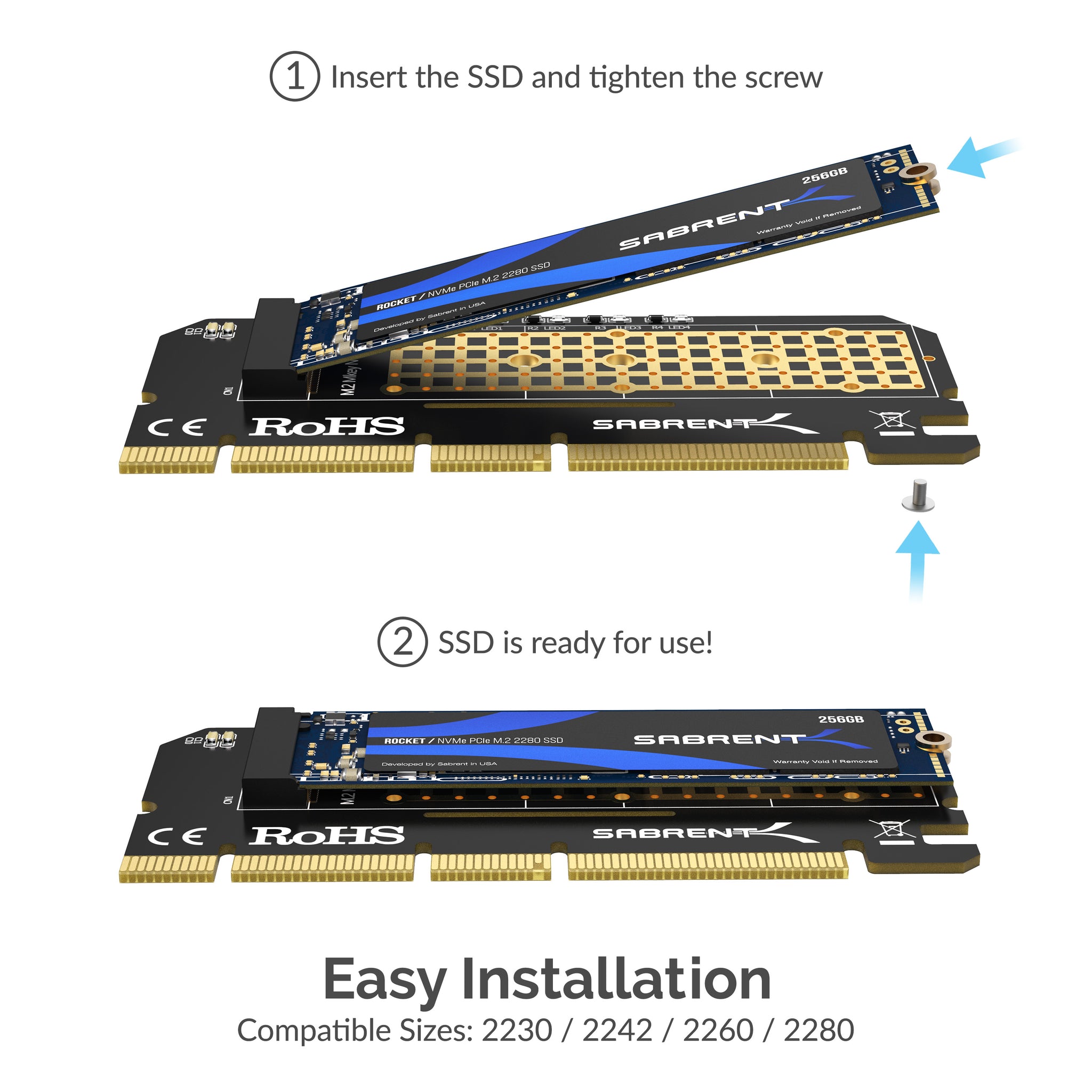 Sabrent EC-PCIE NVMe M.2 SSD to PCIe X16-X8-X4 Card with Aluminum Heat Sink