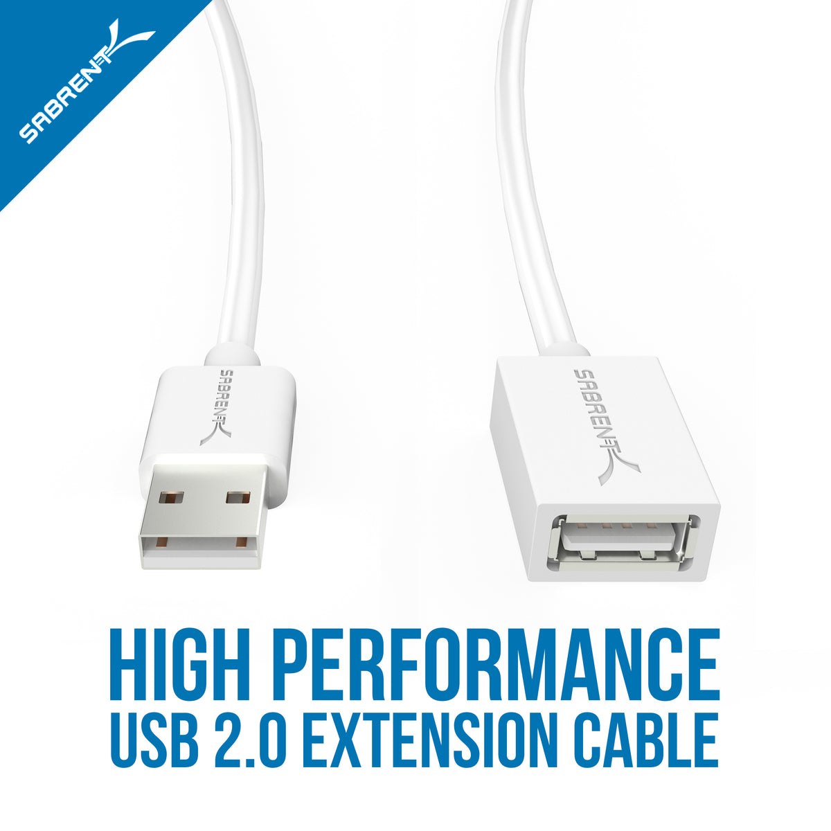 22AWG USB 2.0 Extension Cable - A-Male to A-Female [White] 10 Feet