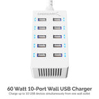 60 Watt (12 Amp) 10-Port Smart USB Rapid Charger