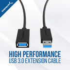 22AWG USB 3.0 Extension Cable - A-Male to A-Female [Black] 10 Feet