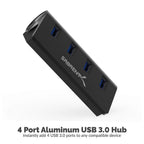 Premium 4 Port Aluminum USB 3.0 Hub (30" Cable) for iMac, MacBook, MacBook Pro, MacBook Air, Mac Mini, or Any PC [Black] 5V/4A Power Adapter Included