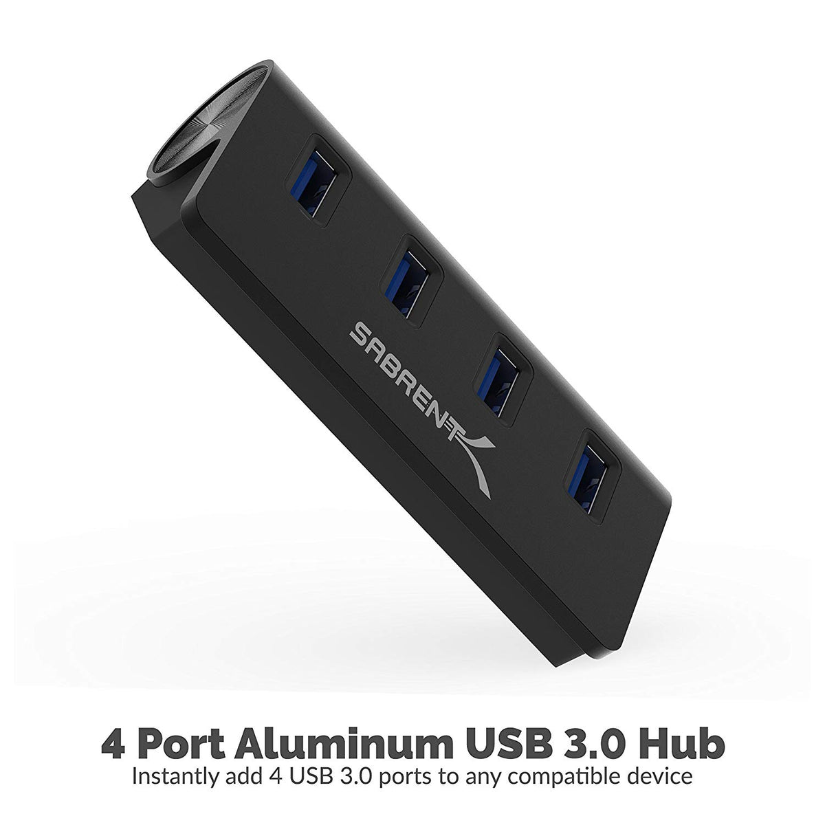 Premium 4 Port Aluminum USB 3.0 Hub (30&quot; Cable) for iMac, MacBook, MacBook Pro, MacBook Air, Mac Mini, or Any PC [Black] 5V/4A Power Adapter Included