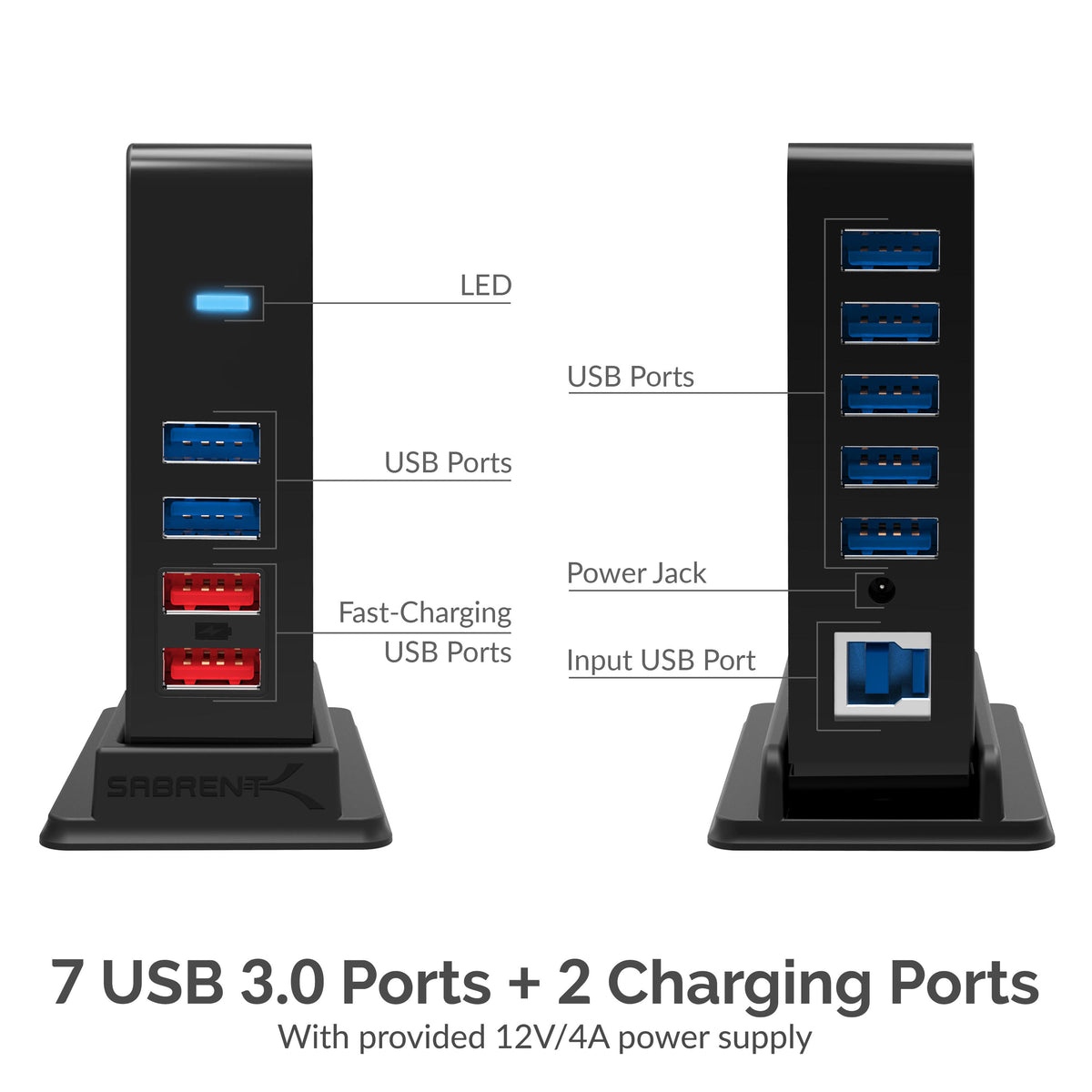 7 Port USB 3.0 HUB + 2 Charging Ports