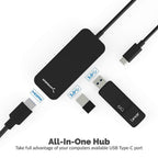 Black Aluminum Type-C to 2-Port USB 3.0 and HDMI Adapter