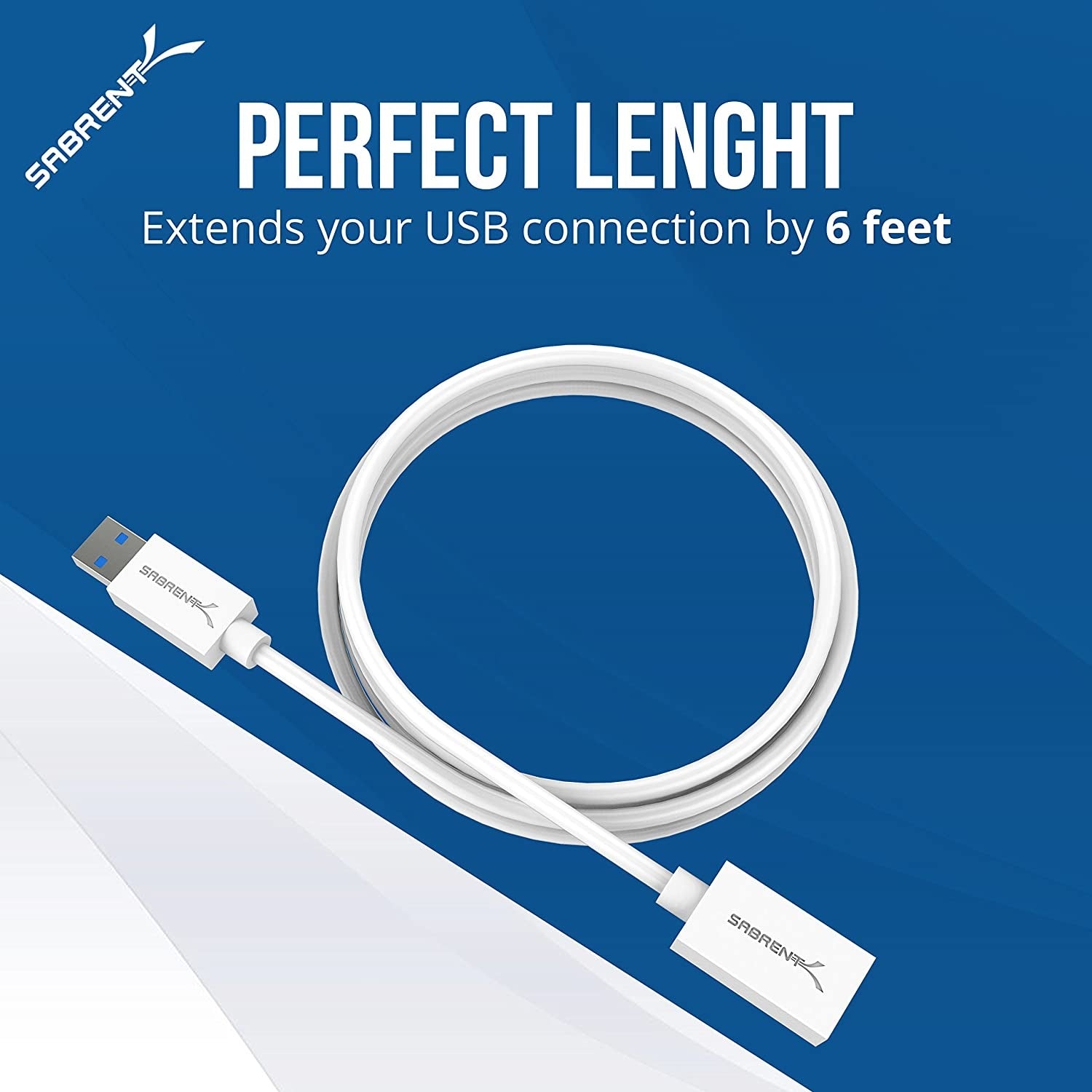 22AWG USB 3.0 Extension Cable - A-Male to A-Female [White] 6 Feet