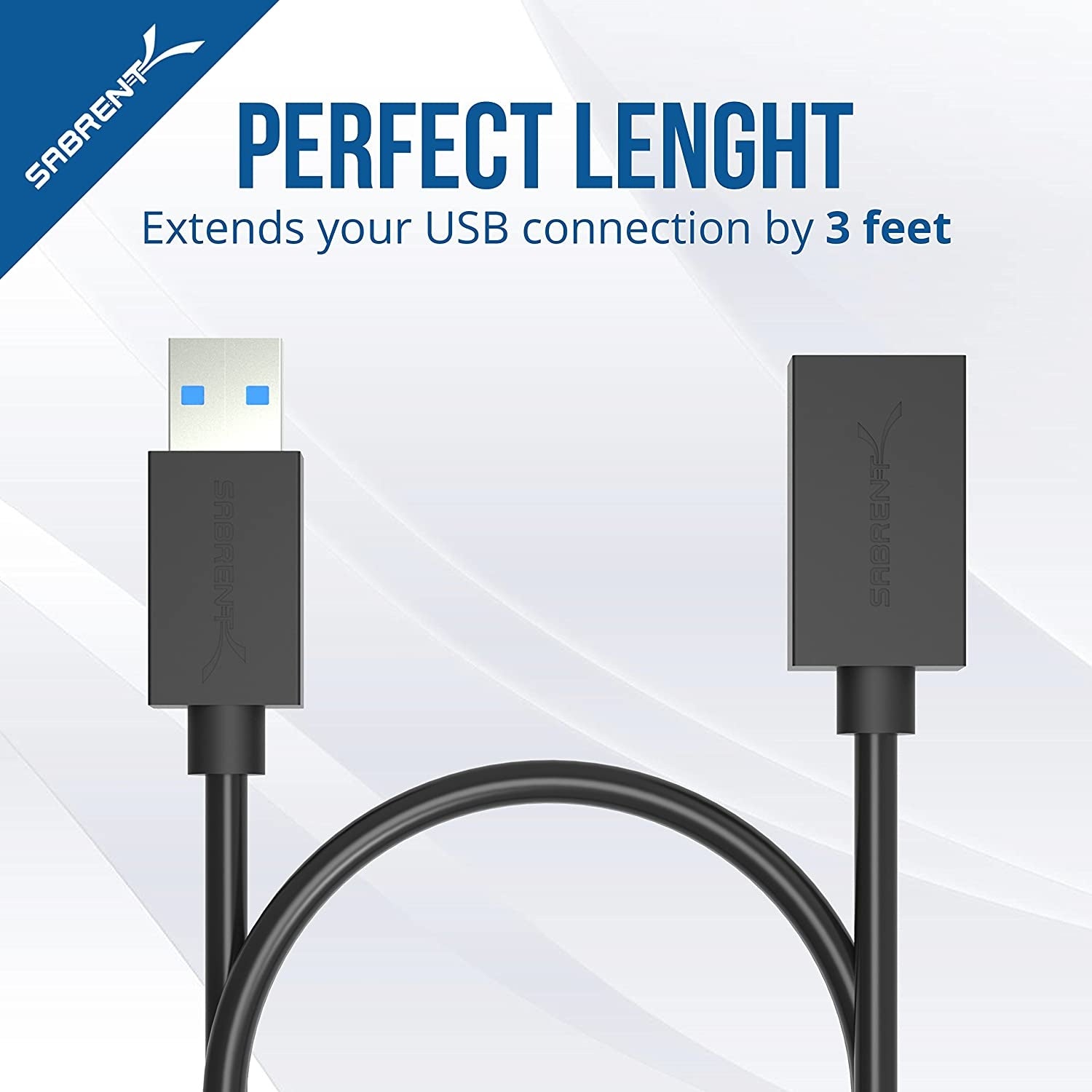 SABRENT Hub USB 2.0 de 4 puertos + cable de extensión USB 3.0 de 22 AWG de  3 pies