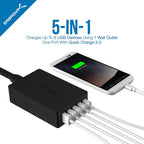 Quick Charge 3.0 [UL Certified] 54W 5-Port Family-Sized Desktop USB Rapid Charger. Smart USB Charger with Auto Detect Technology