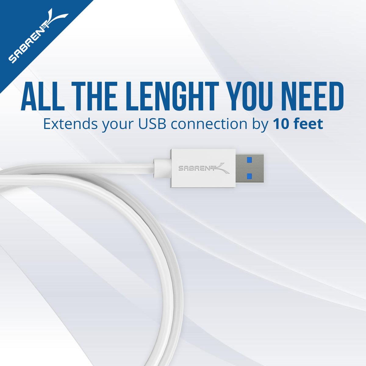 22AWG USB 3.0 Extension Cable - A-Male to A-Female [White] 10 Feet