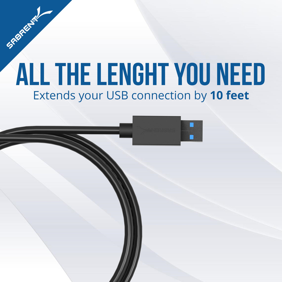 22AWG USB 3.0 Extension Cable - A-Male to A-Female [Black] 10 Feet